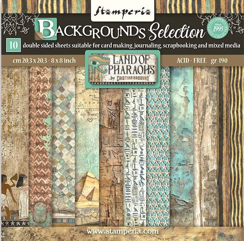 Stamperia Fortune Land of Pharaohs Backgrounds 8” x 8” Paper Pad